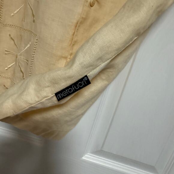 Metafuori Men's 100%Linen Light Yellow Embroidered Button Down Shirt Size Large - Picture 11 of 14